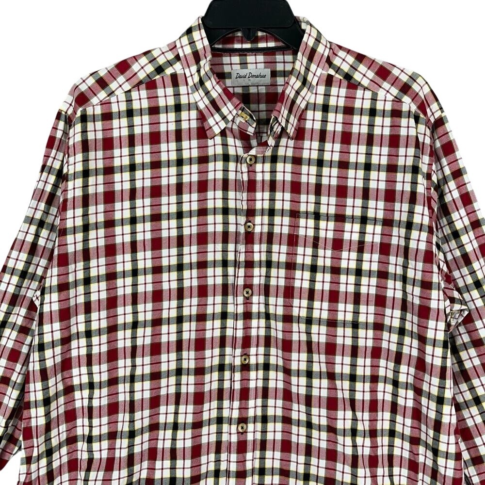 David Donahue Shirt Mens XXL Plaid Button-Front Long-Sleeve Business Casual Knit